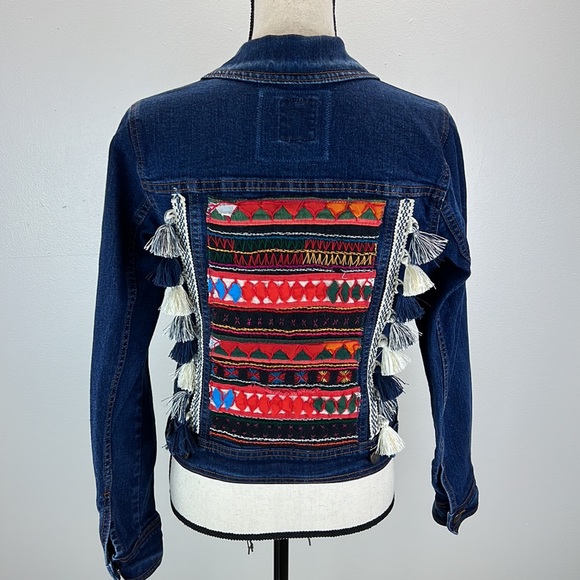 ⭐️Adorned Crown Textile custom altered denim jacket Ibiza dreams size medium - Picture 1 of 12